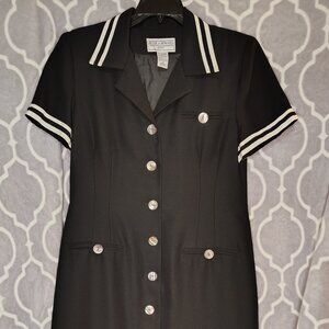 VTG JESSICA HOWARD 12 Petite Maxi Dress Button Down Shoulder Pads Black Goth